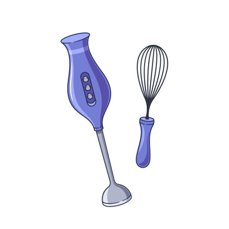 Blender with whisk nozzle, kitchen hand mixer vector illustration isolated on white backgroundのイラスト素材
