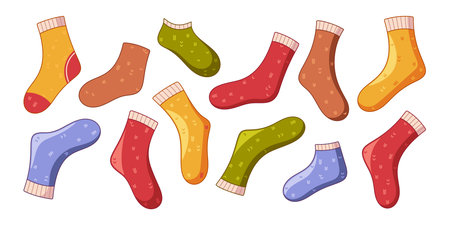 Multicolor woolen and knitted warm winter socks fashionable hosiery convenient stylish accessoryのイラスト素材