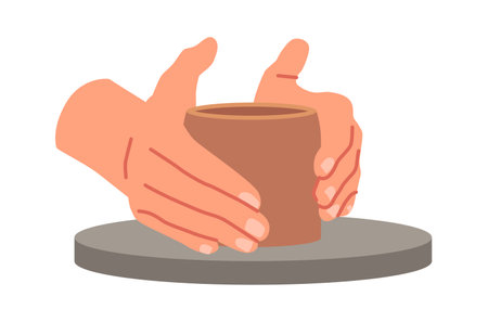 Potter hands forming clay potのイラスト素材