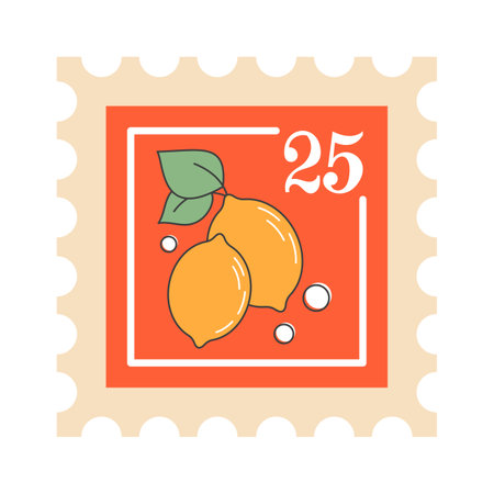 Postal stamp with lemon fruitのイラスト素材