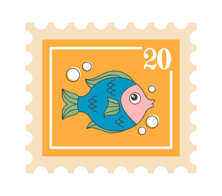 Old postage stamp with fishのイラスト素材