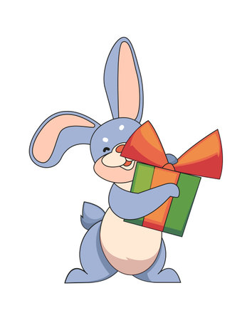 Happy rabbit with Christmas giftのイラスト素材