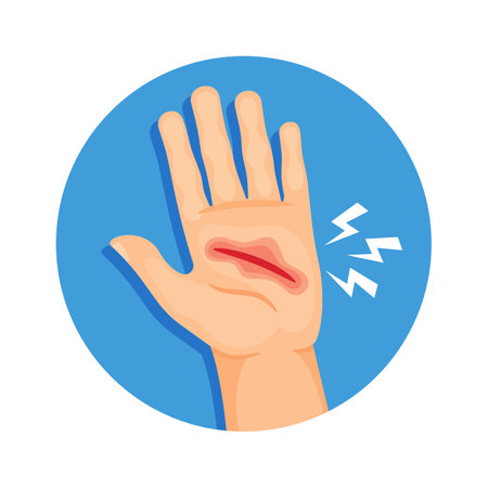 Bleeding wound on palm vector illustrationのイラスト素材