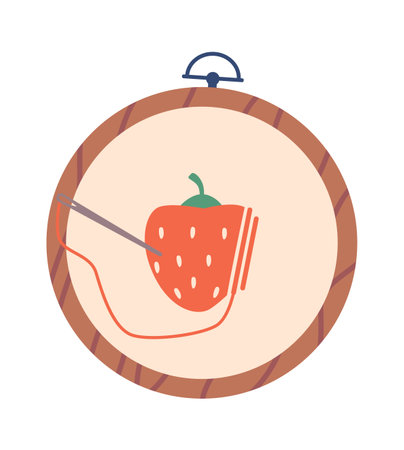 Embroidery frame with strawberry patternのイラスト素材