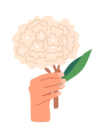 Hand holding flower bunch vector illustrationのイラスト素材