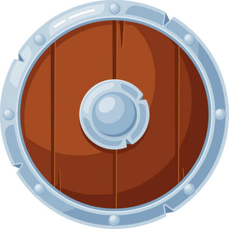 Wooden Viking round shield vector illustrationのイラスト素材