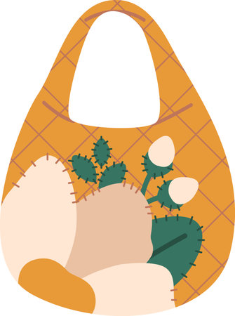 Textile bag with floral patternのイラスト素材