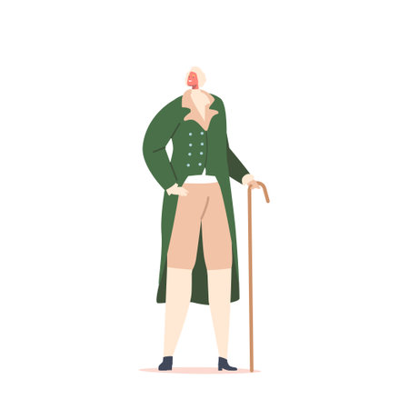 Well-dressed 18th Century Male Character Figure In A Powdered Wig And Coat With Frills, Embodies Sophisticationのイラスト素材