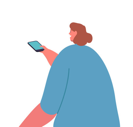 Journalist Or Reporter Female Character With Smartphone Rear View. Woman Interviewing, Live News, Visit Press Conferenceのイラスト素材