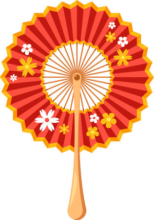 Asian traditional folding hand fanのイラスト素材