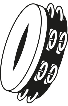 Tambourine musical instrument black-and-white vector illustrationのイラスト素材