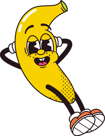 Retro cartoon banana fruit vector illustrationのイラスト素材