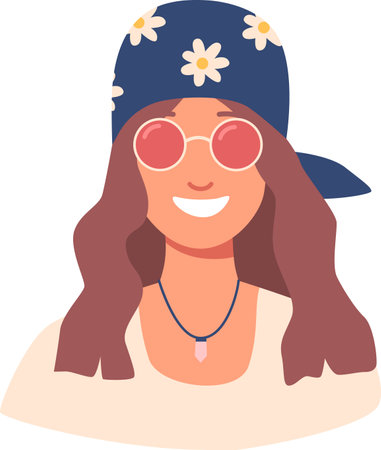 Happy smiling hippie woman faceのイラスト素材
