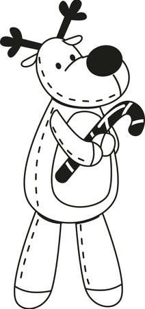Deer plush toy black-and-white vector illustrationのイラスト素材