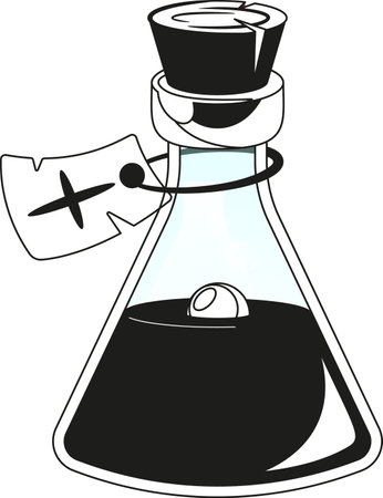 Wizardry beverage flask black-and-white vector illustrationのイラスト素材