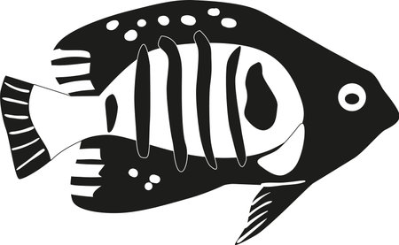 Tropical fish underwater black-and-white vector illustrationのイラスト素材