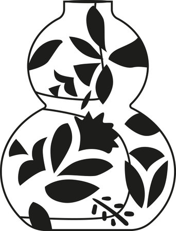 Black-and-white pot with floral patternのイラスト素材