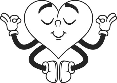 Black-and-white heart emoticon meditating vector illustrationのイラスト素材