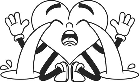 Sad crying heart emoticon black-and-whiteのイラスト素材