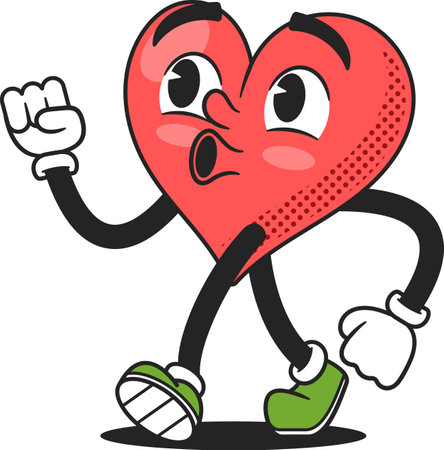 Carefree heart emoticon walking vector illustrationのイラスト素材