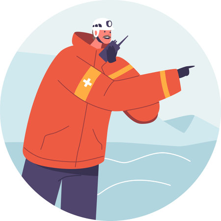 Winter rescuer talking walkie-talkie vector illustrationのイラスト素材