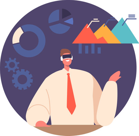 Businessman in vr analyzing dataのイラスト素材