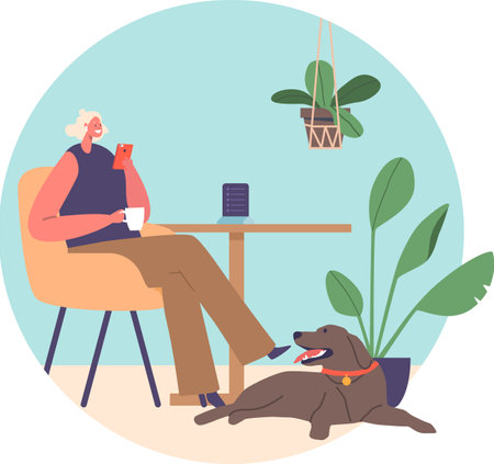 Pet cafe visiting vector illustrationのイラスト素材