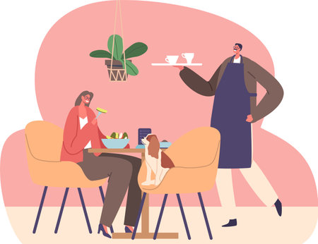 Service at pet-friendly cafe vector illustrationのイラスト素材