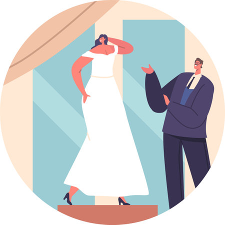 Woman trying on wedding dressのイラスト素材