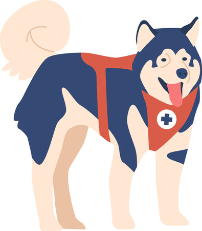 Tired avalanche rescue husky dogのイラスト素材