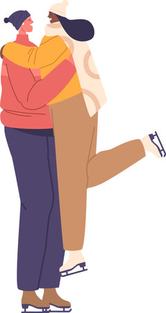 Loving couple skaters kissing vector illustrationのイラスト素材