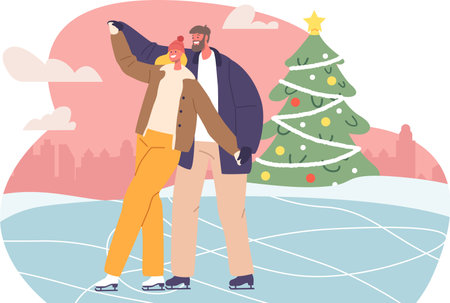 Loving couple skating having funのイラスト素材