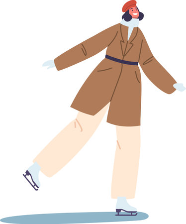 Young woman enjoying ice-skating vector illustrationのイラスト素材