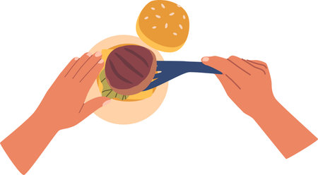 Chef hands cooking hamburger vector illustrationのイラスト素材