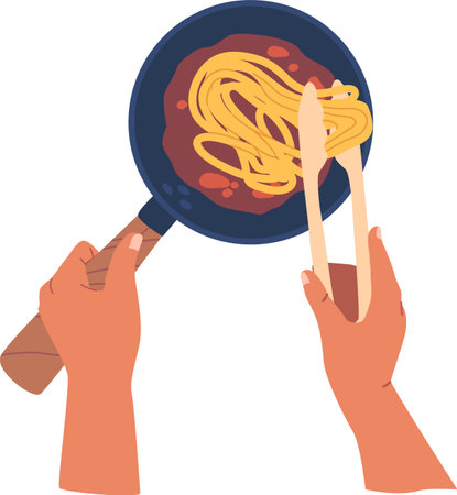 Human hands cooking pasta vector illustrationのイラスト素材