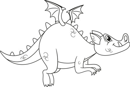 Cute flying dragon black-and-white vector illustrationのイラスト素材