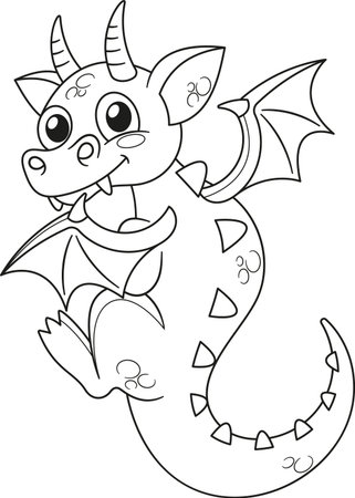 Cute spooky black-and-white dragon vector illustrationのイラスト素材