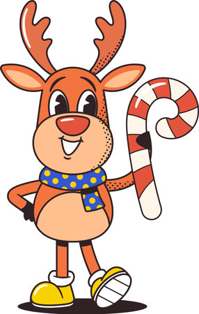 Cute deer with candy caneのイラスト素材