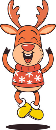 Happy jumping Christmas deer vector illustrationのイラスト素材