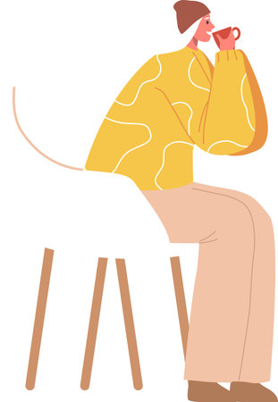 Romantic woman drinking warm coffeeのイラスト素材