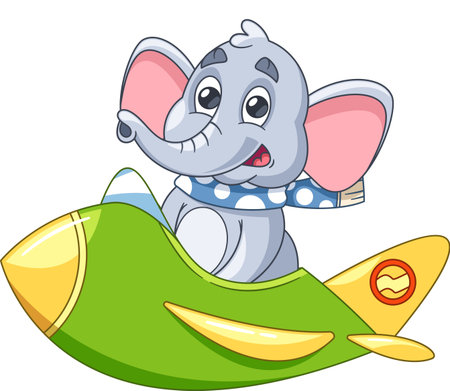 Cute elephant animal flying airplaneのイラスト素材