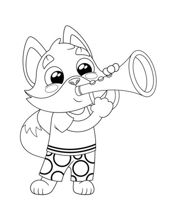 Black-and-white fox playing trumpet musicのイラスト素材