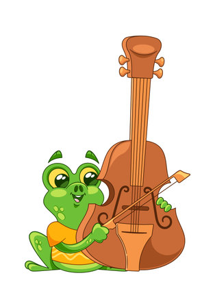 Cartoon frog playing double bassのイラスト素材
