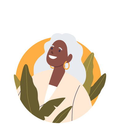 Attractive senior lady in leavesのイラスト素材