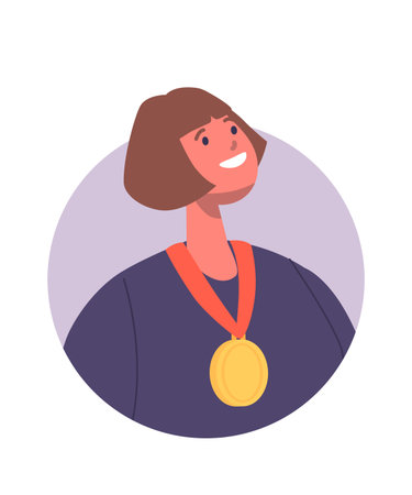 Young proud woman wearing medalのイラスト素材