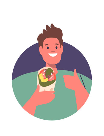 Man eating shawarma sandwich avatarのイラスト素材