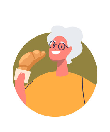 Elderly woman eating croissant avatarのイラスト素材
