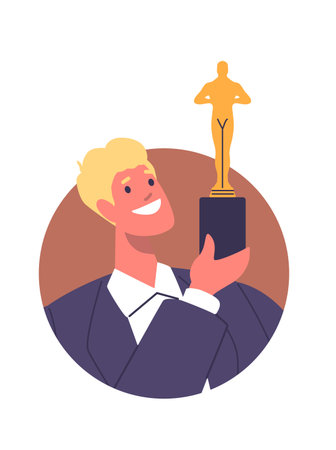Businessman holding golden statuette rewardのイラスト素材