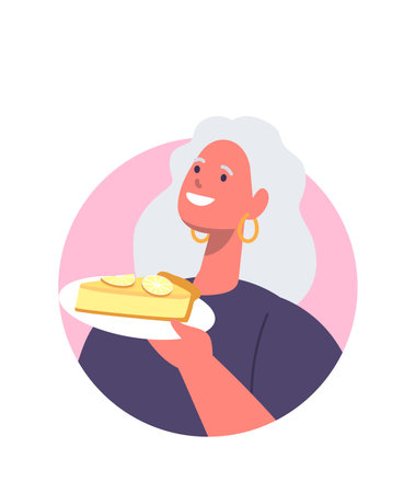 Elderly woman eating cheesecake avatarのイラスト素材