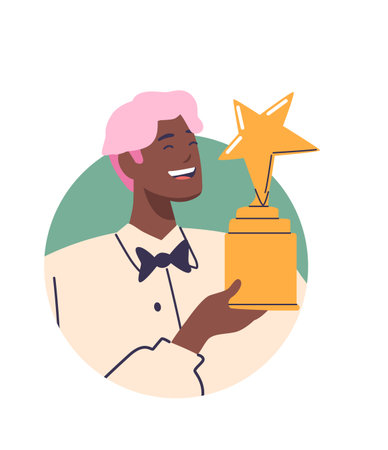 Young businessman holding star prizeのイラスト素材